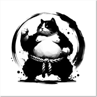 Sumo Cat Wrestler Sumie Enso Circle Japanese Brushstroke Posters and Art